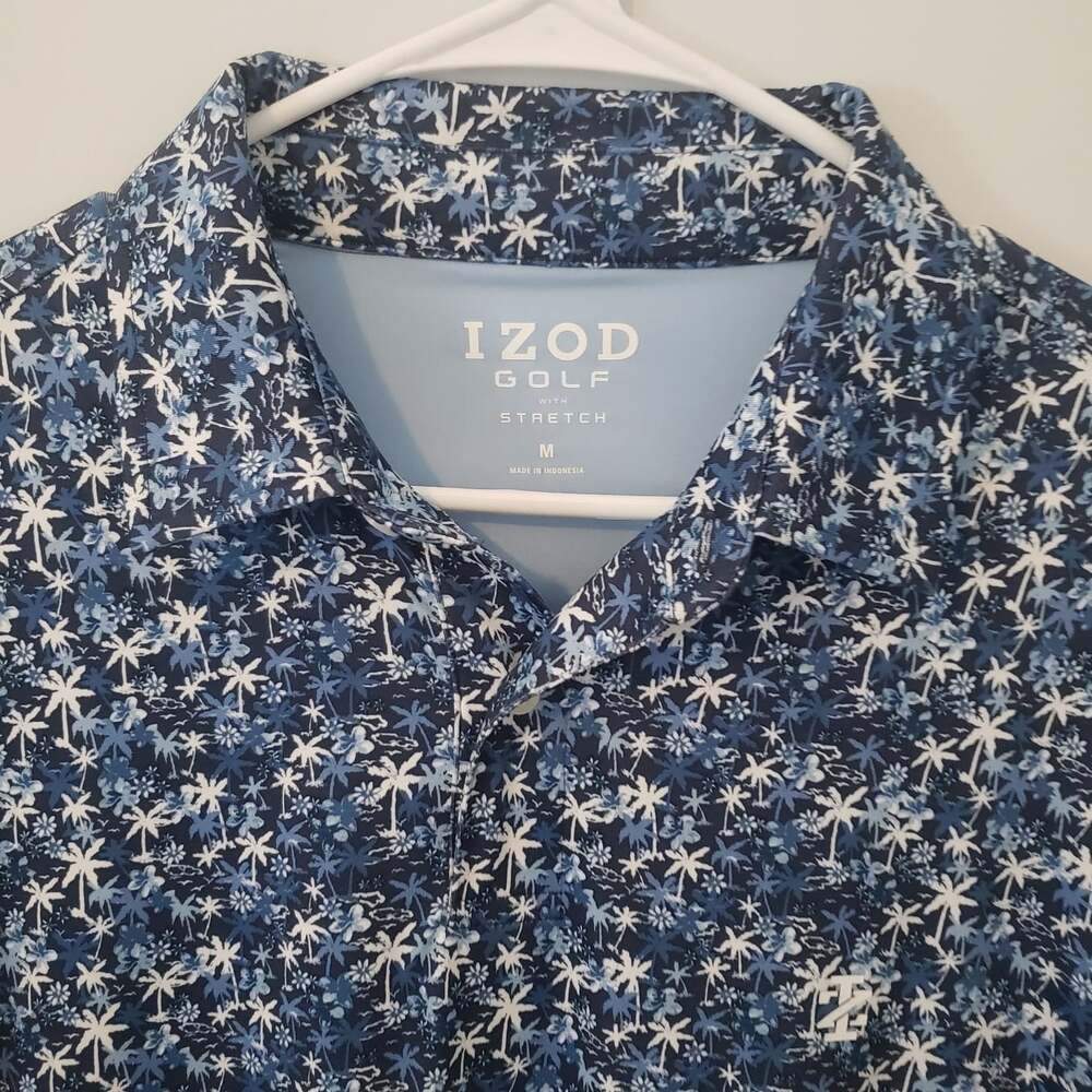 Izod Shirt Men's M Golf Stretch Blue W/ Palm Trees